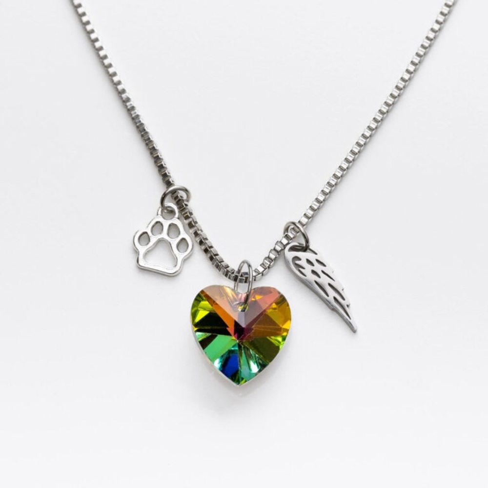 Rainbow Bridge Crystal Heart Dog Memorial Necklace - SOLD OUT